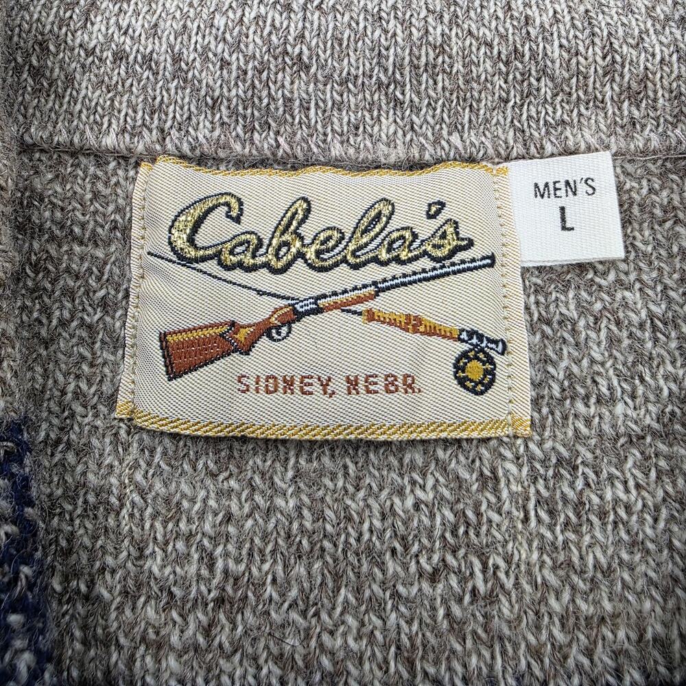Vintage Cabelas Sweater Mens Large Beige Fair Isle Wool Mock Neck 1/4 Zip Ski - Picture 3 of 16